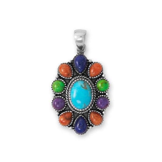 Oxidized Oval Multi Stone Flower Pendant - Sparks and Gem