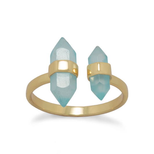 Vermeil Spike Pencil Cut Aqua Chalcedony Split Ring - Sparks and Gem
