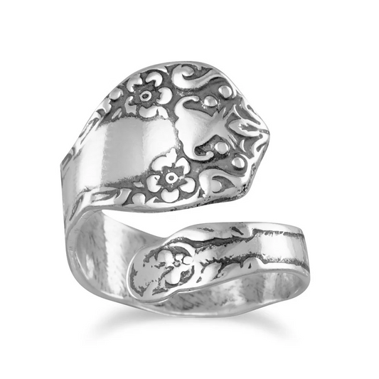 Bali Design Floral Spoon Ring in Sterling Silver - Sparks and Gem
