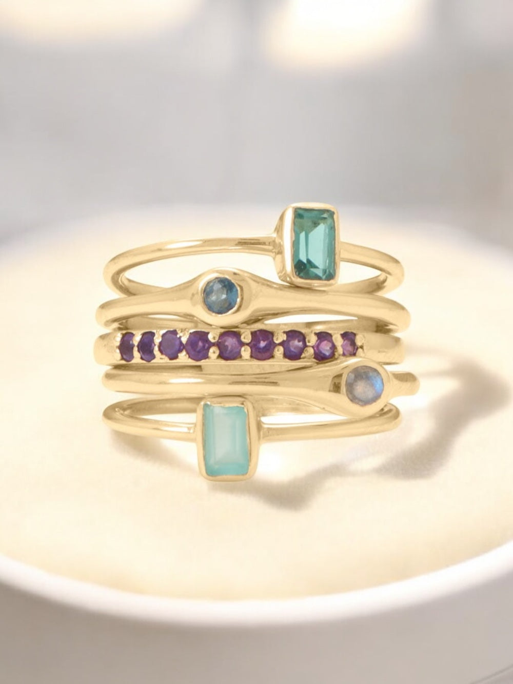 Set of Five Stackable Yellow Gold Rings - Sparks and Gem