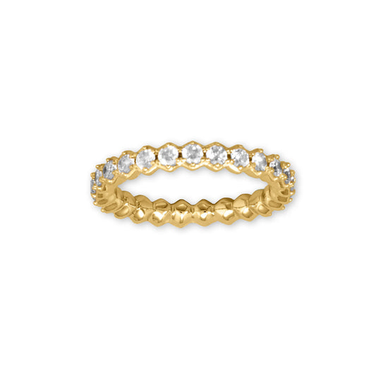 Hexagon Cubic Zirconia Eternity 14 Karat Yellow Gold over 925 Sterling Silver Ring - Sparks and Gem