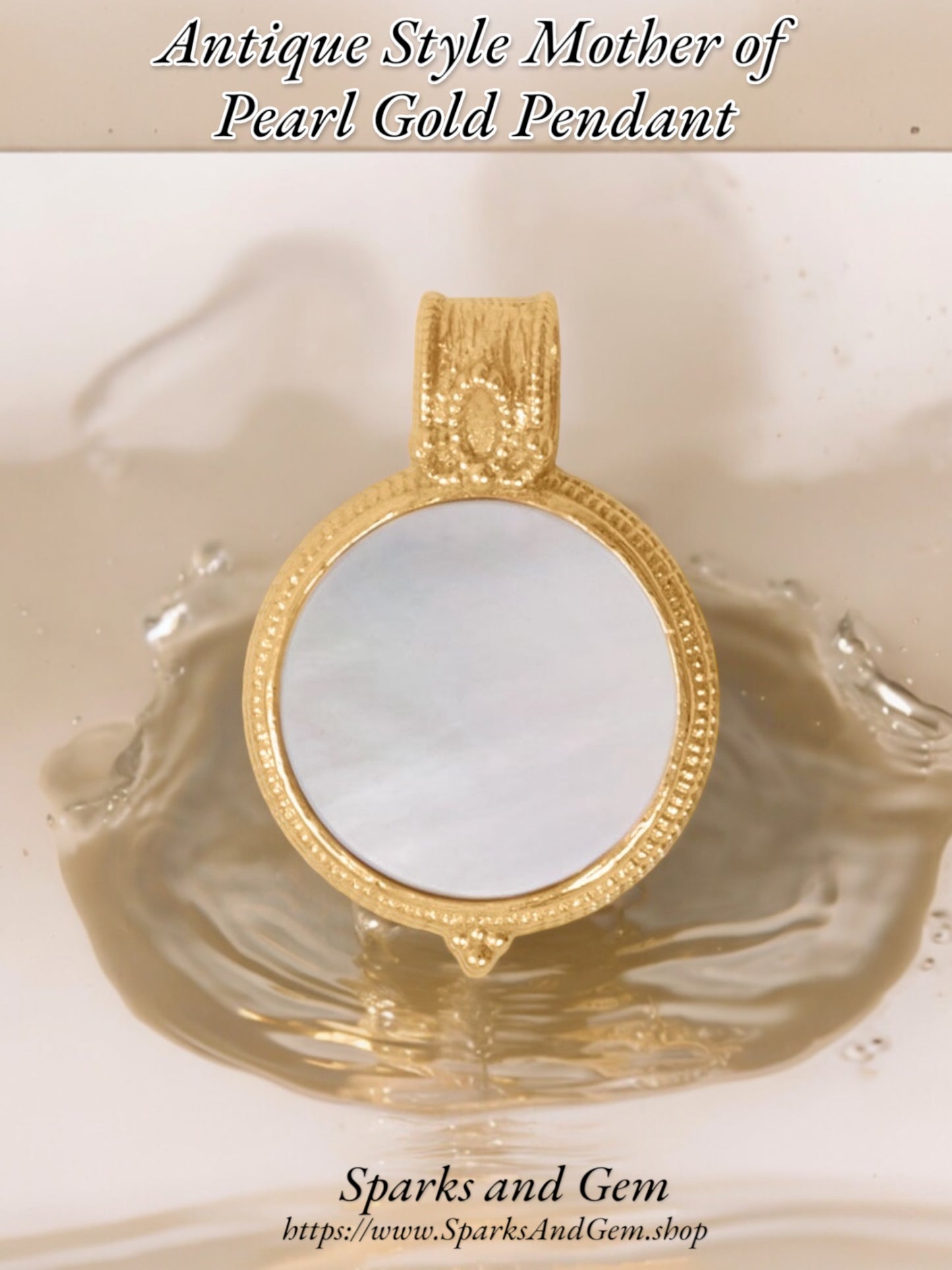 Antique Style Mother of Pearl Gold Pendant Slide - Sparks and Gem