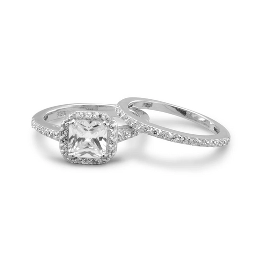 Bridal Ring Sterling Silver Set with Cubic Zirconia - Sparks and Gem