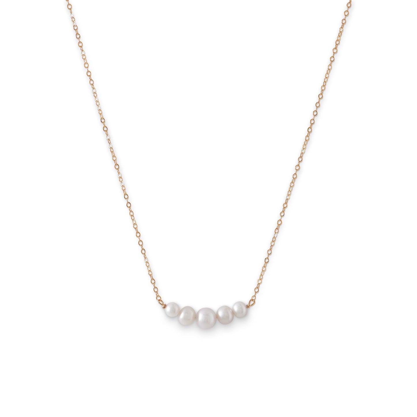 14 Karat (14K) Gold Bar Necklace with 5 Cultured Freshwater Pearls - Sparks and Gem