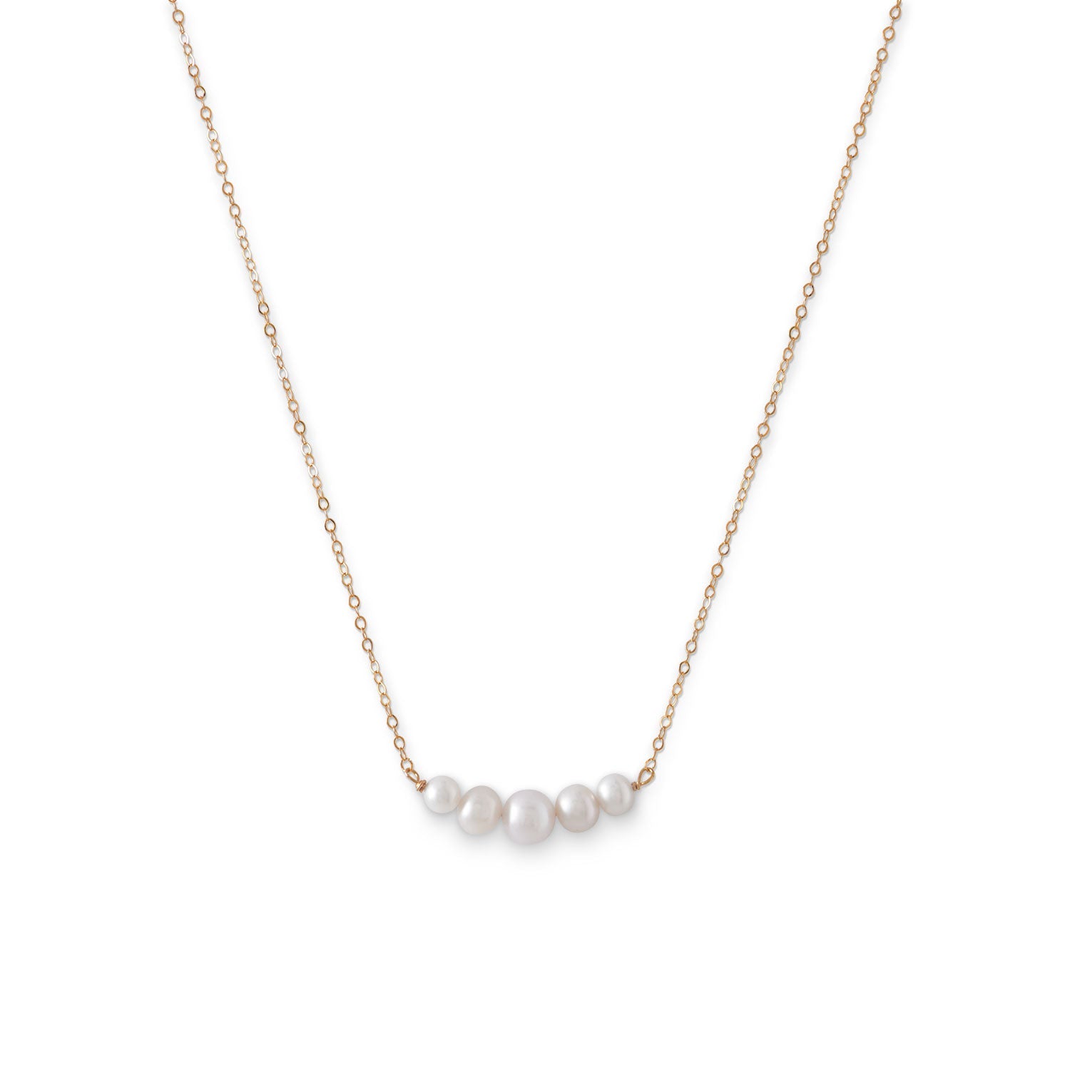 14 Karat (14K) Gold Bar Necklace with 5 Cultured Freshwater Pearls - Sparks and Gem