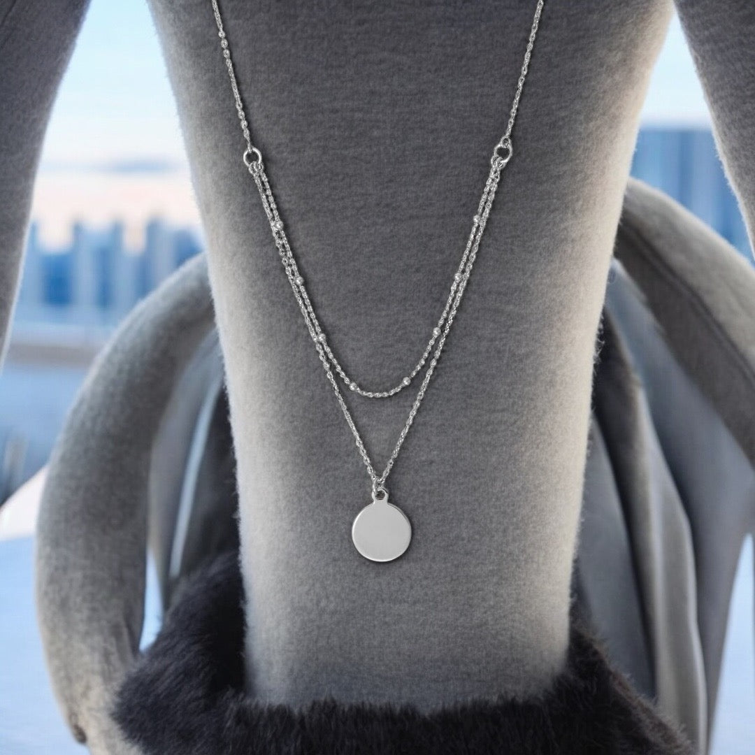 Adjustable 2 Layer Chain Necklace with Engravable Disk - Sparks and Gem