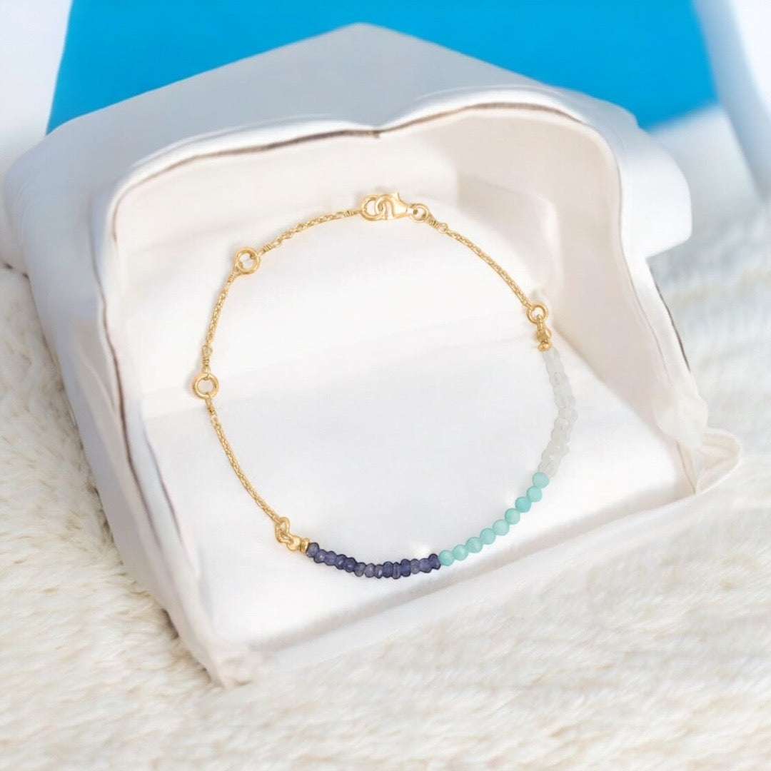 Adjustable Multi Stone Beaded Yellow Gold Bracelet - Sparks and Gem
