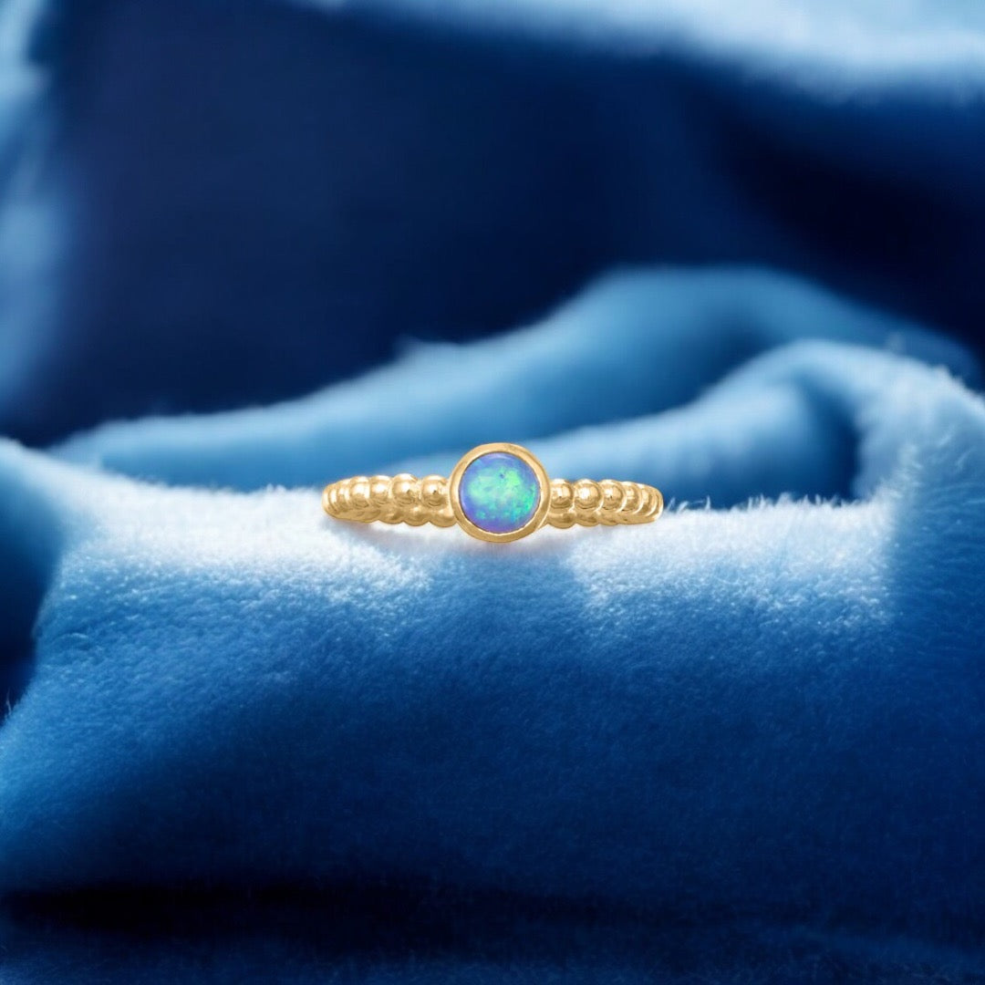 Synthetic Blue Opal 14 Karat Yellow Gold over Sterling Silver Ring - Sparks and Gem