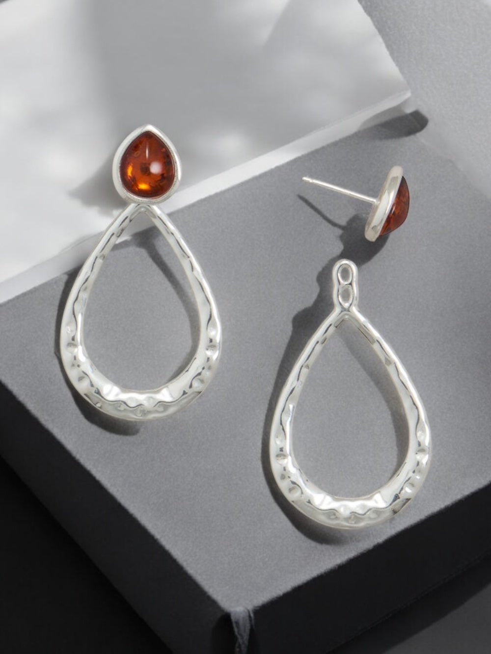 Baltic Amber Hammered Pear Drop Post Earrings - Sparks and Gem