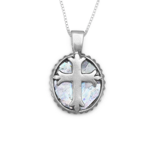 Oval Roman Glass Cross Necklace - Sparks and Gem