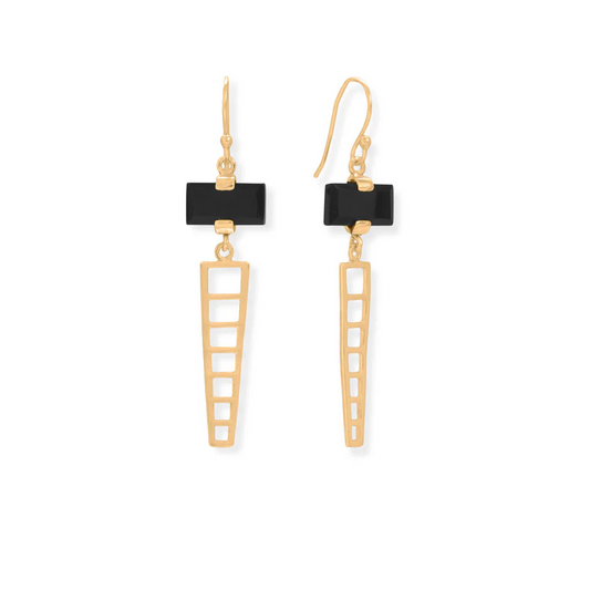 Vermeil Gold Geometric Black Onyx French Wire Earrings from Sparks and Gem (A+ BBB Rating)