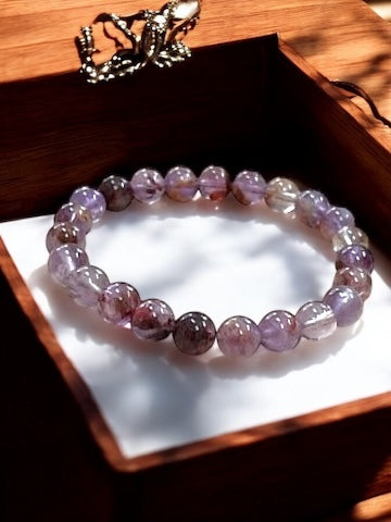 Purple Phantom Quartz Gemstone Stretch Bracelet - Sparks and Gem