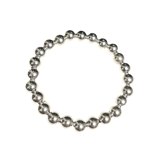 Round Sterling Silver 8mm Bead Stretch Bracelet - Sparks and Gem