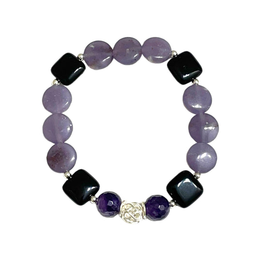 Silver Filigree Design Charm Bracelet with Amethyst, Charoite and Onxy - Sparks and Gem