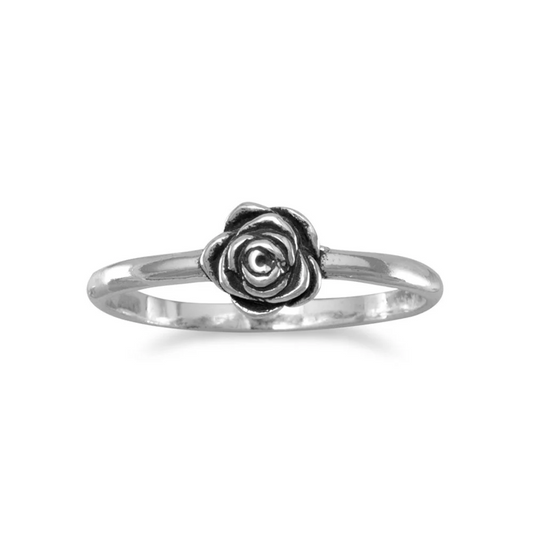 Small Rose Ring in Oxidized Sterling Silver - Sparks and Gem