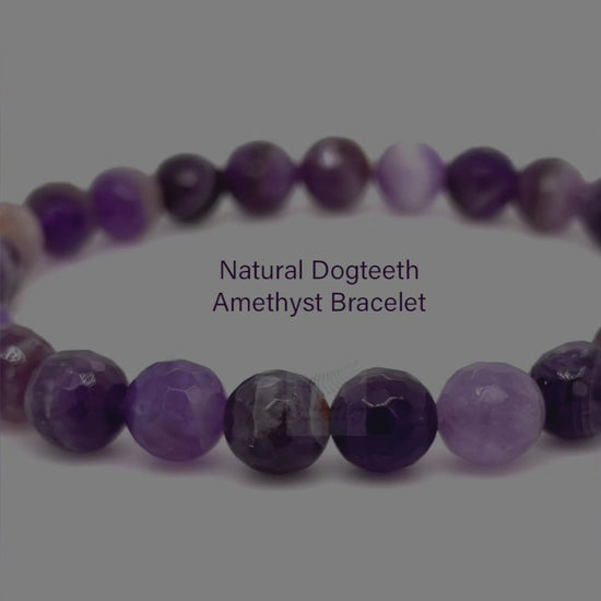 Sparkly Natural Dog teeth Amethyst Gemstone Beaded Stretch Bracelet - Sparks and Gem